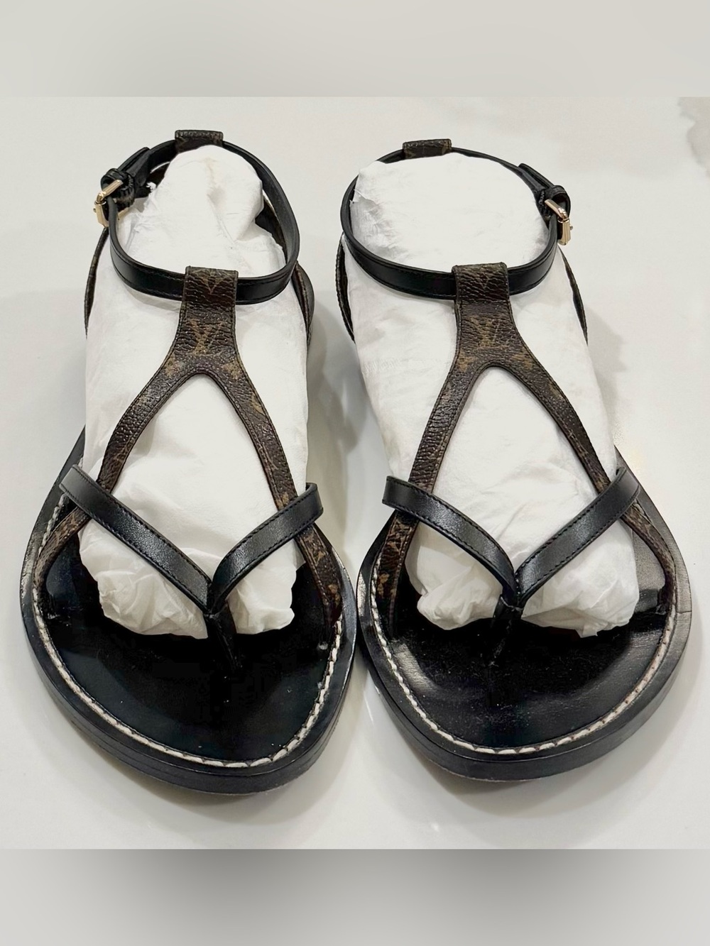 LOUIS VUITTON Women's Size 36 US 6 City Break Black Brown Monogram Flat Sandals